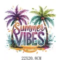 Seaside summer palm tree heat transfer decal with Summer Vibes text, 22x20.8cm size - DS1493-Summer Vibes Gradient Style