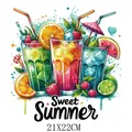Bunter Sommergetränk-Hitzetransferaufkleber für DIY-Kleidung, Sweet Summer Design 21x22cm. - Sweet Summer Drinks Stil (DS0191)