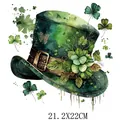 St. Patrick's Day heat transfer sticker featuring a watercolor hat and shamrocks, 21x22cm - Vintage Watercolor Heart Hat (DF0143)