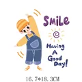 Cute cartoon boy 16.7x18.3cm heat transfer patch for clothing with SMILE text - Boy (AT1327) / 16.7*18.3CM