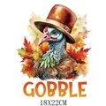 Autocollant de transfert thermique dinde de Thanksgiving avec chapeau de pèlerin, 18x22cm - Chapeau de Dindon (DS0753)