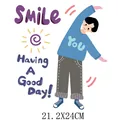 Heat transfer sticker featuring a cartoon boy and Smile slogan, size 21.2x24cm for apparel - Dad (DH1099) / 21.2X24CM