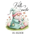 Autocollant transfert thermique gnome de Pâques, 18,6x23cm pour décoration de vêtements - Gnome Aquarelle Hello Easter (DF035)