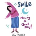 Cartoon girl heat transfer sticker with Smile Having A Good Day quote for DIY clothes - Mom (DH1100) / 20.7X24CM