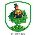 Saint Patrick's Day lucky leprechaun heat transfer sticker for clothing, 19.6x22.6cm - Gnome Holding Gold Pot Lucky (DH1207)