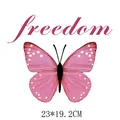 Aufbügler Schmetterling in Rosa mit Freedom-Schriftzug für Kleidung, Größe 23x19,2cm - 23*19.2CM
