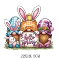 Autocollant transfert thermique gnomes de Pâques avec oreilles de lapin taille 22x19.5cm - Trois Gnomes Hello Spring (DF036)