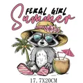 Feral Girl Summer cartoon raccoon heat transfer print sticker for clothing DIY, 17.7x20cm - DS1496-Raccoon Feral Summer Style