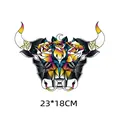 Cartoon bull head geometric rose heat transfer decal for clothing, 23x18cm - Geometric Rose Bull Head (DH0316) / 23x18cm