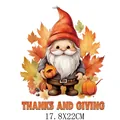 Autocollant de transfert thermique gnome de Thanksgiving et citrouilles, variante 17,8x22cm - Gnome Dessin Animé (DS0755)