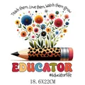 Floral pencil educator heat transfer decal for teacher appreciation clothes, 18.6x22cm - Watch Them Grow Style (DS0519)