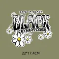 Back in Black slogan heat transfer sticker with daisy flower pattern for clothing DIY - Letter Daisy Black Style (DH0148)