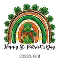St. Patrick's Day gnome and shamrock rainbow heat transfer patch for DIY clothes 23x20cm - Gnome Holding Horseshoe Rainbow (DH0699)