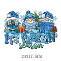 Christmas gnome heat transfer iron-on patch with It's Freezin season text - Freezin Season Three Gnomes Style(DH2217)