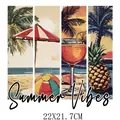 Summer beach vibes heat transfer sticker with tropical palm and drink design - DS1497-Summer Vacation Four Grid Style