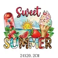 Colorful summer heat transfer decal with ice cream and watermelon, 24x20.2cm size - Strawberry Ice Cream Sweet Summer (DS1218) / 24x20.2cm