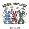Transfert thermique lapin de Pâques avec motifs léopard et écossais, 22x18.5cm patch - Le Lapin est de Retour (DF038)
