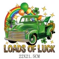 St. Patrick's Day heat transfer sticker with green truck and lucky shamrocks design - Retro Pickup Truck Festive Elements (DH0691)