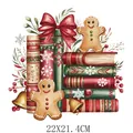 Autocollant de transfert thermique bonhomme de pain d'épice et livres Noël - 22x21.4cm