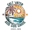 Retro seaside summer heat transfer sticker with palm tree and sun design 22x21.8cm - DS1498-Retro Salt Water Round Frame Style