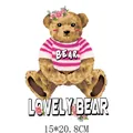 Süßer Teddybär mit rosa gestreiftem Pullover, Cartoon-Bügelbild-Transfer-Aufkleber - 15*20.8CM