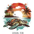Vibrant sea turtle heat transfer sticker with tropical sunset beach design for clothing - DS1499-Colorful Sea Turtle Sunset Style