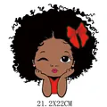 Afro girl heat transfer patch for DIY clothing decoration 21.2x22cm iron on sticker - Winking Girl Style (DH0967) / 21.2x22cm