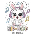 Autocollant de transfert thermique lapin de Pâques avec casque pour vêtements DIY - Lapin Hip-Hop (DF040)