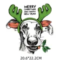 Christmas dog heat transfer decal with reindeer antlers, 20.6x22.2cm size SKU variant. - 20.6x22.2cm