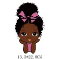 Cute cartoon afro girl with pink bow heat transfer decal for children's DIY clothing patch - Pouting Girl Style (DH1063) / 13.3x22.8cm