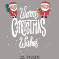 Kerst strijkapplicatie met kerstman motief en de tekst Warm Christmas Wishes voor kleding - 22.7x25cm