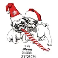 Hand-drawn Christmas pug heat transfer print for DIY clothing accessories, 21x23cm - 21x23cm