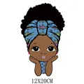 Cute black girl cartoon heat transfer sticker for DIY kids clothing size 12x20cm - Geometric Headscarf Girl Style (DH1394) / 12x20cm