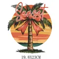 Tropical summer sunset palm tree with red bow iron-on heat transfer decal for t-shirts - DS1501-Red Bow Sunset Style
