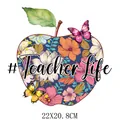 Floral apple #Teacher Life heat transfer iron-on patch for custom clothing decoration - Floral Apple Butterfly Style (DS0524)