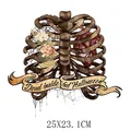 Autocollant transfert thermique Halloween squelette fleurs 25x23,1cm pour habits - Style Floral Cage Thoracique (DH1642) / 25X23.1CM