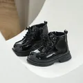 Black patent leather children's Martin boots with non-slip soft sole for boys and girls - 21 (Inner Length 13.5cm) / Black (5806)