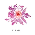 Watercolor pink and purple floral heat transfer sticker for T-shirt 9.3x7.5cm - Pink Purple Rose Floral Style (AT054) / 9.3x7.5cm