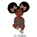 Adorable Black girl cartoon heat transfer vinyl sticker with tiger print, 13.7x20cm - Pink Bow Tiger Print Girl Style (DH1396)
