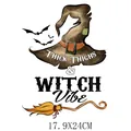 Autocollant transfert thermique chapeau de sorcière Halloween pour vêtements 17,9x24cm - Style Chapeau de Sorcière (DH1643) / 17.9X24CM