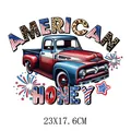 Independence Day Vintage-Truck Bügelbild Aufkleber für DIY-Kleidung Größe 23x17,6cm - American Honey Retro-LKW (DS0380)