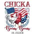 Independence Day heat transfer patch with Chicka Boom Boom rooster and American flag - Three Roosters Style (DS0538) / 19.2x22cm