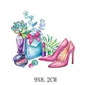 Autocollant de transfert thermique talons hauts et fleurs, variante SKU 9x8,2cm. - 9x8.2cm