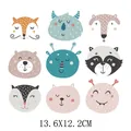 Set of cute cartoon animal head heat transfer stickers for DIY kids clothing 13.6x12.2cm - Cartoon Animal Heads (AT0379) / 13.6x12.2cm / AT0379