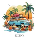Retro summer beach van heat transfer vinyl patch for DIY clothing sticker, 22x21cm - Vintage Blue Van (DS0342)