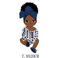 Cute African American baby girl heat transfer patch for DIY clothing, 7.8x20cm design - Blue Polka Dot Big Bow Girl Style (DH1398)