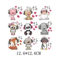 Set of cartoon animals heat transfer stickers for children's clothing, 12.6x12.6cm size - Headphone Animal Series (AT0316)