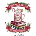Autocollant de transfert thermique North Pole Book Club pour vêtements 19,4x23cm - Style Tasse Rose Livre (DS0855) / 19.4x23cm