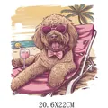 Summer beach poodle dog heat transfer decal sticker for clothes size 20.6x22cm DIY - DS1505-Puppy Beach Vacation Style
