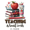 Teacher's Day leopard print teaching is heart work heat transfer patch 17.7x22cm - Teaching Heart Work Retro Style (DS0528)
